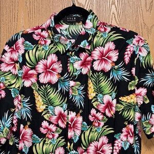 Men's Tropical Floral Shirt - Black and Multicolor